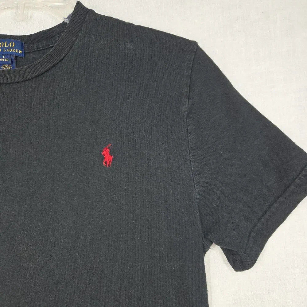 Polo Ralph Lauren Black Pony Logo T-Shirt Youth L 14-16 Classic Preppy Cotton
